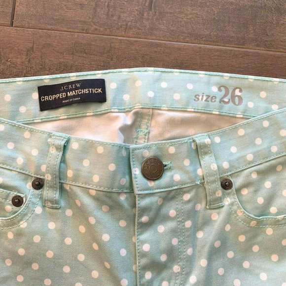 J Crew Cropped Matchstick Stretch Jeans Mint Polka - Picture 3 of 10